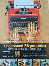 1958 vintage Underwood portable typewriter. Red Typewriter Print Ad thumbnail