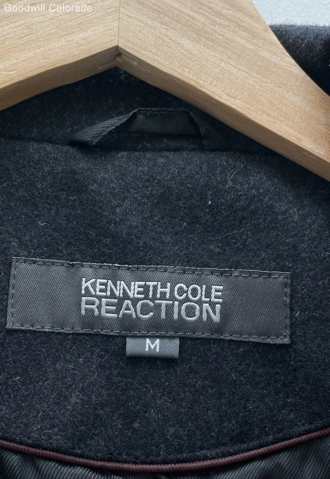 Kenneth Cole Reaction Mens Black Wool Blend Snap Front Jacket Size Medium - Image 3 of 4