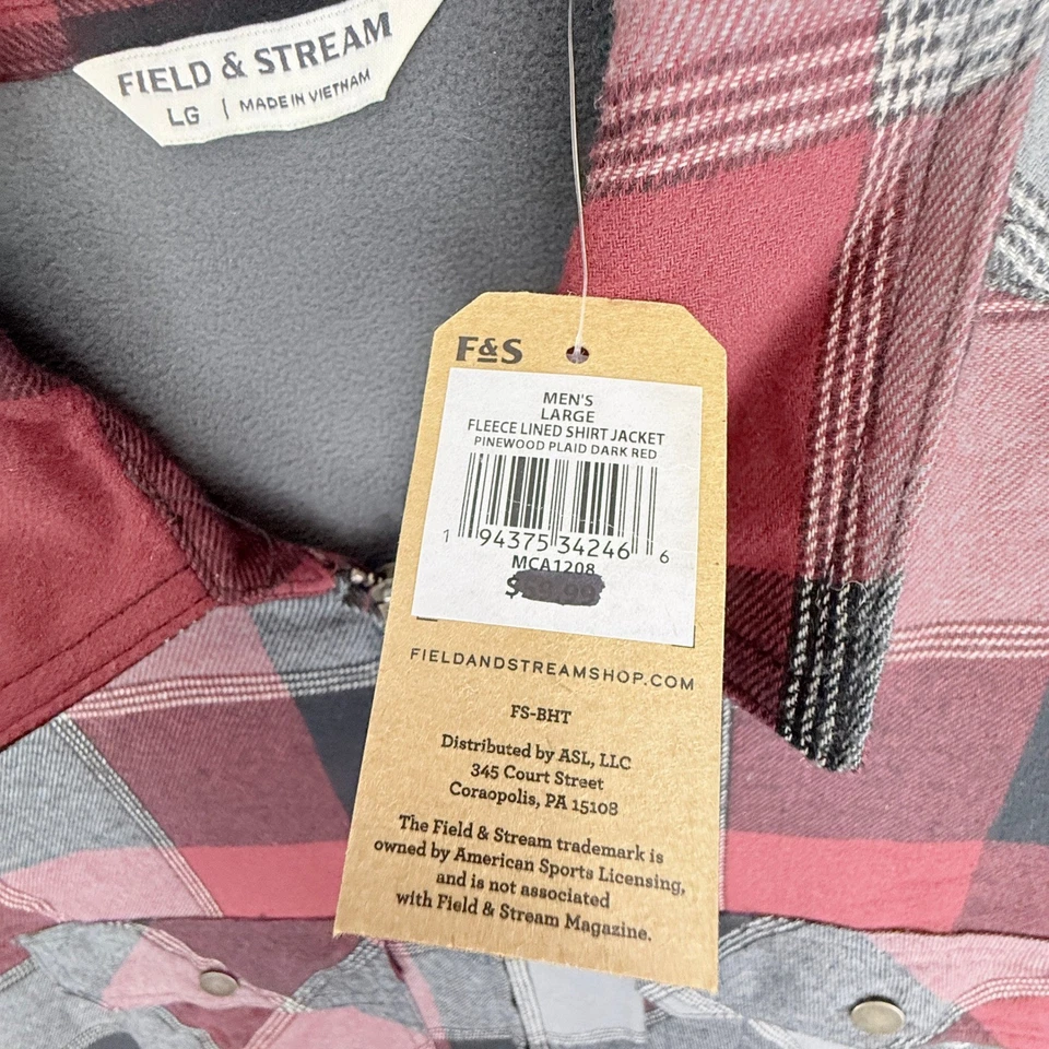 Nueva Camisa Chaqueta a Cuadros Forrada de Vellón Field & Stream Para Hombre Grande Roja a Cuadros Foto 4 de 4
