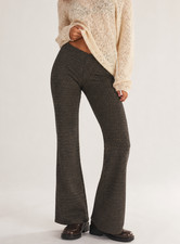 NEW Urban Outfitters Cara Knit Flare Pants Boho Retro Twee Womens M Brown Gold