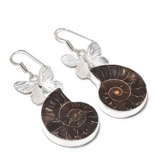Ammonite Fossil Gemstone Handmade 925 Sterling Silver Jewelry Earring 2.40