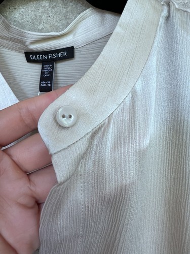 Eileen Fisher Mandarin Collar Textured Silk Shirt XS $258 Almond - Picture 6 of 7