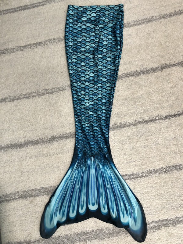 Fin Fun Kids Girl Size 8 Blue Black White Print Mermaid Tail with Fin