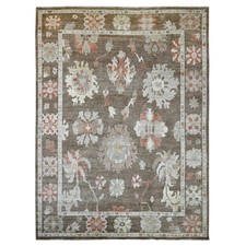 10'x13'5" Brown Afghan Angora Oushak Leaf Design Wool Hand Knotted Rug 22644