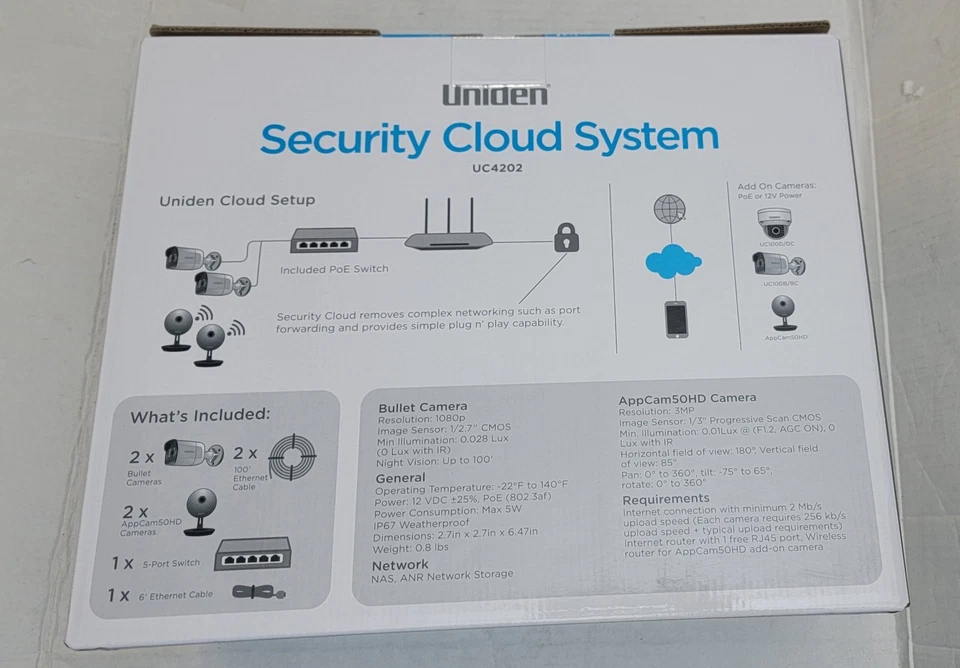 Sistema de seguridad Uniden UC4202 4 cámaras 1080P PoE para hogar y negocios Foto 2 de 4