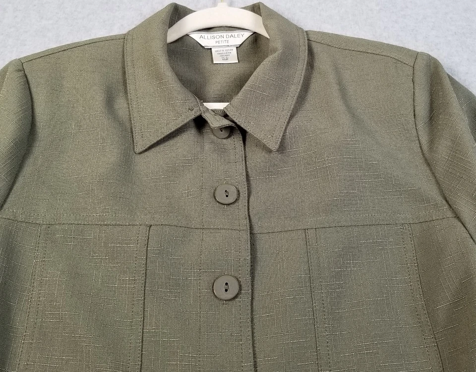 ALLISON DALEY Spring Jacket Women’s 10P 10 Petite Green ¾ Sleeve Pockets Unlined - Image 2 of 4