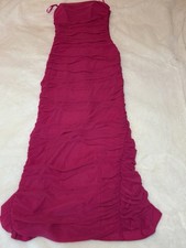 Women’s Pink Chiffon Polyester Ruched Sweetheart Spaghetti Strap Maxi Dress S
