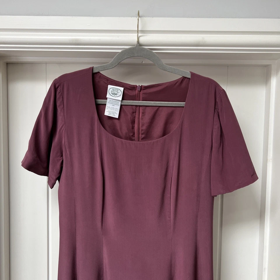 Vintage Laura Ashley Dress Women's UK 14 Purple Burgundy Silk Fit & Flare Maxi - Image 2 of 4