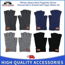 Men's Thermal Knitted Fingerless Gloves  Winter Alpaca Wool Half Finger Mittens
