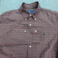 Polo Ralph Lauren Button Down Shirt Mens Large Red Plaid Long Sleeve Pony Logo
