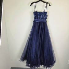 Cecily Brown Nvy Seq-Tulle Ballgown Formal Prom Dress Spaghetti Strap Sweetheart