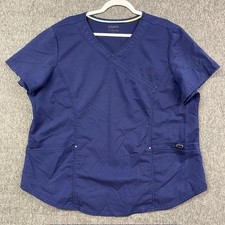 ScrubStar Ultimate Shirt Womens 2XL Indigo V Neck Scrub Top Pockets Mock Wrap