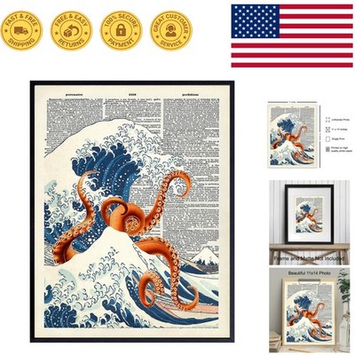 Unique 11x14 Ocean Wave Octopus Wall Art - Perfect for Offices & Living Rooms
