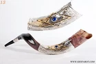 35"-39" Star of David Blue Stone Amazing Silver-plated Yemenite Kudu Shofar+Bag