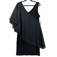Women’s Asymmetrical Short Black Dress Chiffon Flutter Over Sleeve Size 1 NWT