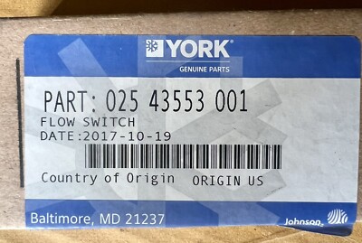 York Johnson Controls Flow Switch Part# 02543553001