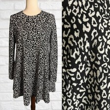 Show Me Your Mumu Long Sleeve Crewneck Swing Dress Black White Animal Print Sz S