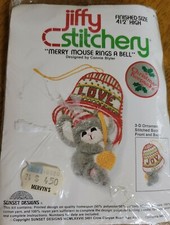 VTG 1978 Jiffy Stitchery Kit 3-D Christmas Ornament MERRY MOUSE RINGS A BELL