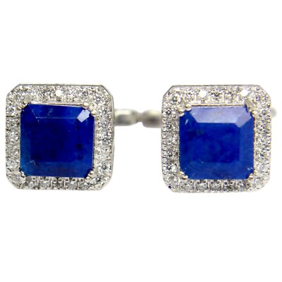 Lapis Lazuli Square Cut Gemstone 925 Sterling Silver Men's Designer Cufflinks