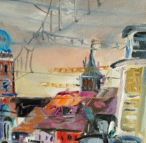 München 20 X 20 cm Leinwandbild gerahmt Bernhard Gerner Original Blau Braun Rot - Bild 7 von 10