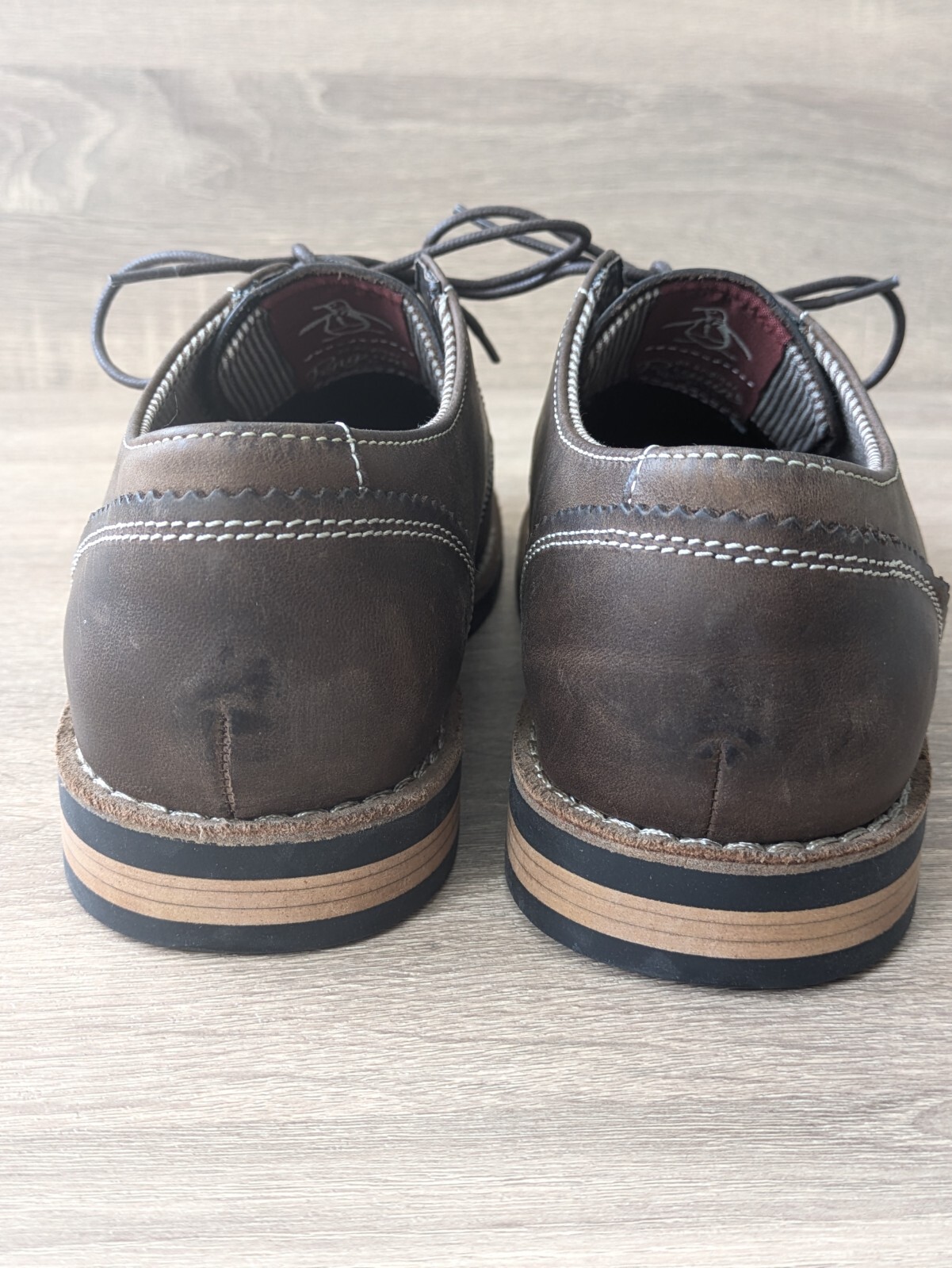 SAOLA Scarpe Oxford derby stringate originali PENGUIN da uomo taglia 7 Waylon in pelle marrone scuro