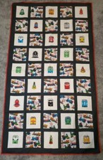 Quilt HAND-STITCHED Trains Railroad Embroidered Red Blue 41" x 71" Twin Kids Bed
