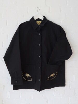 Lazy Oaf x Laura Callaghan Sun Worshipper Chore Denim Black Jacket Unisex RARE!