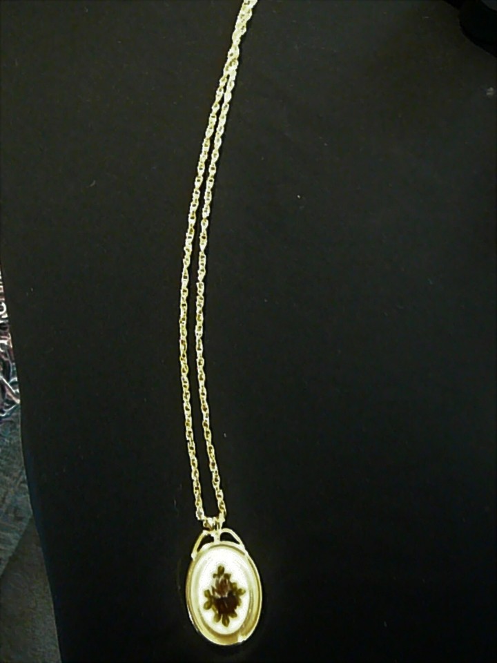 Gold Tone Oval Floral 22" Floral Pendant Necklace, Very Nice Piece eBay