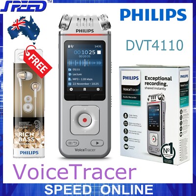 PHILIPS DVT4110 Voice Tracer Audio Recorder - FREE Philips SHE3900GD Earphones
