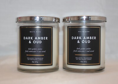 2 Bath & Body Works White Barn Dark Amber & Oud Single Wick Scented Candle
