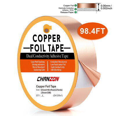 1.2'' X 98.4FT Copper Foil Tape with Conductive Adhesive for Guitar EMI Shielding
