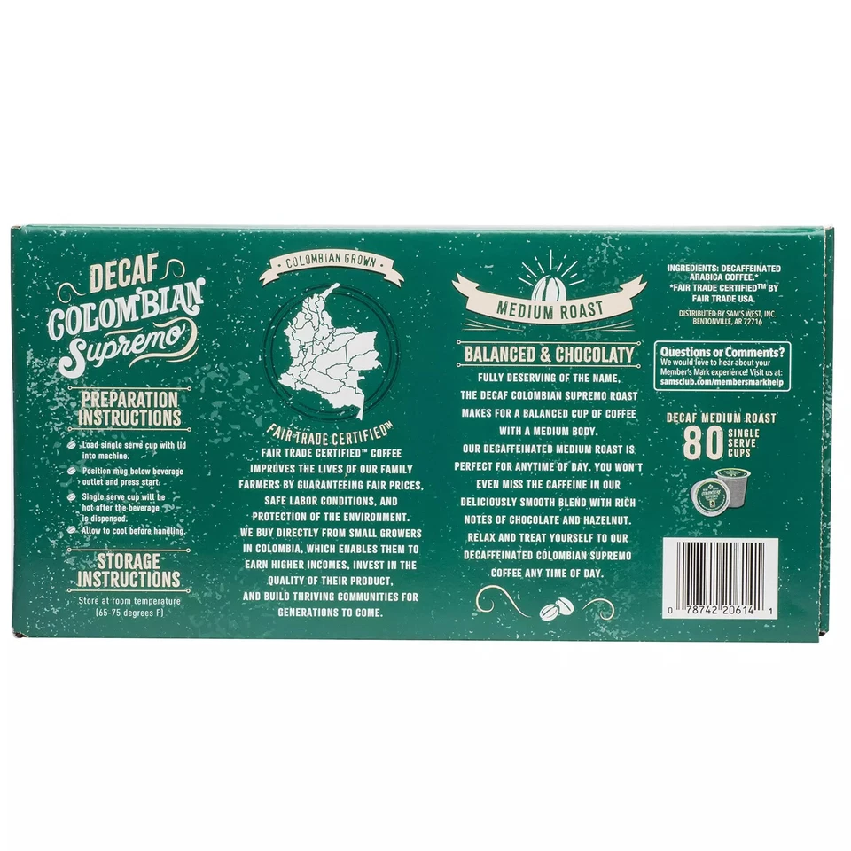 Café colombiano descafeinado Member's Mark, tazas de una sola porción (80 ct.) Foto 2 de 4