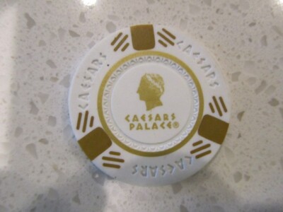 Caesars Palace Casino Poker Chip WHITE & GOLD + FREE Las Vegas Poker Chip