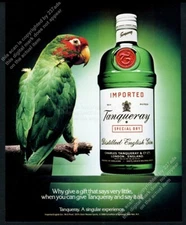 1988 Tanqueray Gin green red parrot macaw with bottle photo vintage print ad