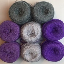 Lace yarn Crystal 8 Purples/Grays .Acrylic/Rayon 900 yards per ball.1 set of 8.