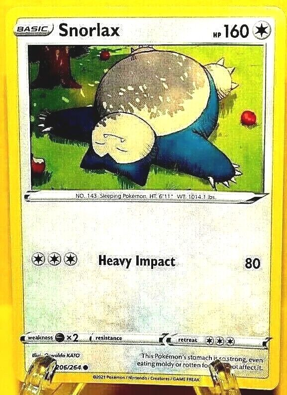 Snorlax HP160 2021 Collectible Pokemon Trading Card No. 206 Snorlax HP160 2021 Collectible Pokemon Trading Card No. 206