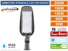UNIVERSO ARMATURA STRADALE LED 30W 50W 100W 150W 200W CON SNODO INCORPORATO IP65