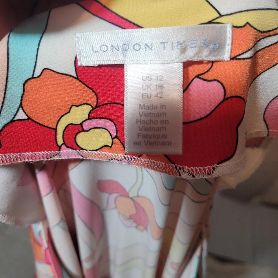 London Times Floral Colorful Shift Dress Sz 12 Groovy Hippie Print 70s Style - Image 3 of 3