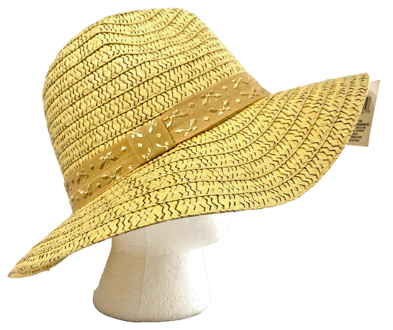 Fedora Sun Hat Chapeau Womens One Size Straw Look With Band New NWT-image