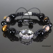 Herren Armband,Onyx Edelstein-Perlen Totenkopf Shamballa f&uuml;r M&auml;nner verstellbar