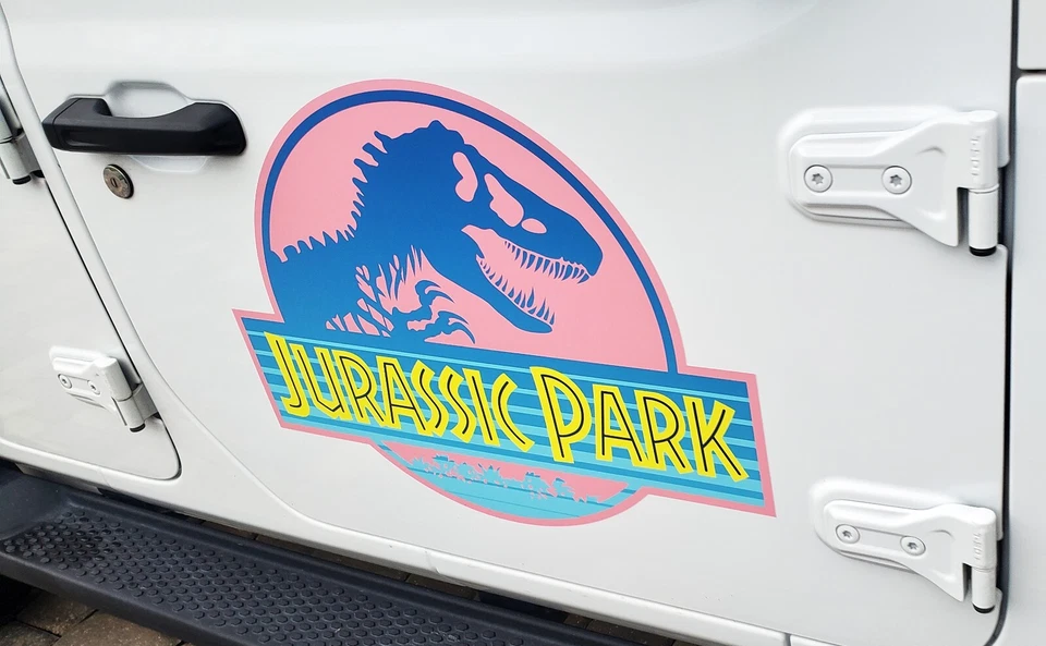 Jurassic Park Pink Retro CLING! 2 waterproof/UVproof Removal decals for your Car Foto 4 de 4