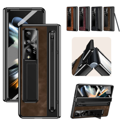 Für Samsung Galaxy Z Fold 4 5 Retro Leder Tasche Scharnier Schutz Ständer
