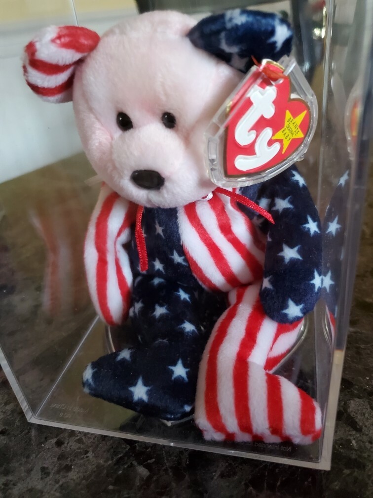 TY Spangle American Flag ORIGINAL Beanie Baby Vintage (pink face