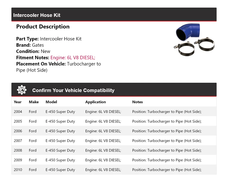 Kit de manguera intercooler puertas para Ford E-450 Super Duty 2004-2010 2005 2006 2007 Foto 2 de 4