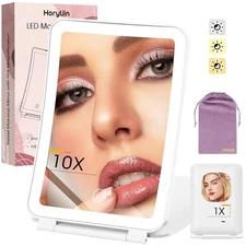 10X/1X Magnification Lighted Makeup Mirror with Lights, Rechargeable White