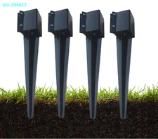 Fence Post Anchor Ground Spike Black Metal 24x4x4 in, 3.5in ID, 4pk