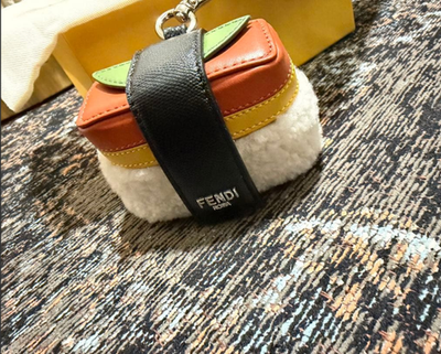 FENDI Sushi Bag Charm Key Ring Leather Orange Multicolor Rare