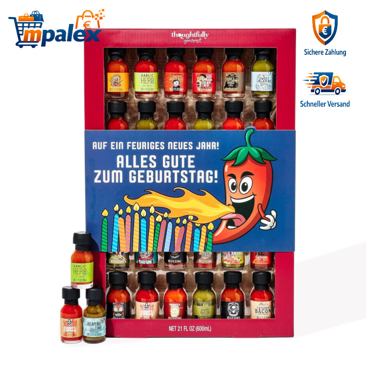 Hot Sauce Probierset 30er Set Scharfe Soßen Geschenk Geburtstagsverpackung
