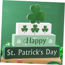 4 Pcs St. Patrick's Day Table Decoration Wooden Shamrocks Block Signs Clover