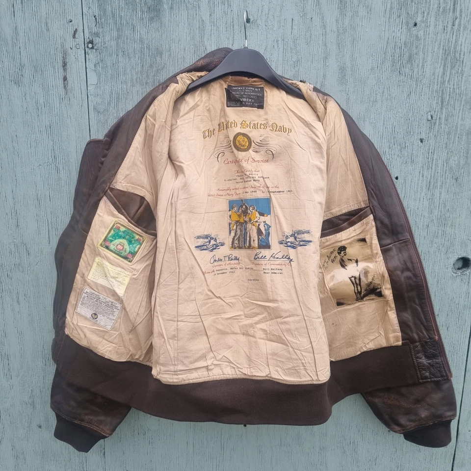 Vtg AVIREX G-1 US NAVY 'Moonlight Patrol' Flight Military Leather Jacket XL - Image 4 of 4